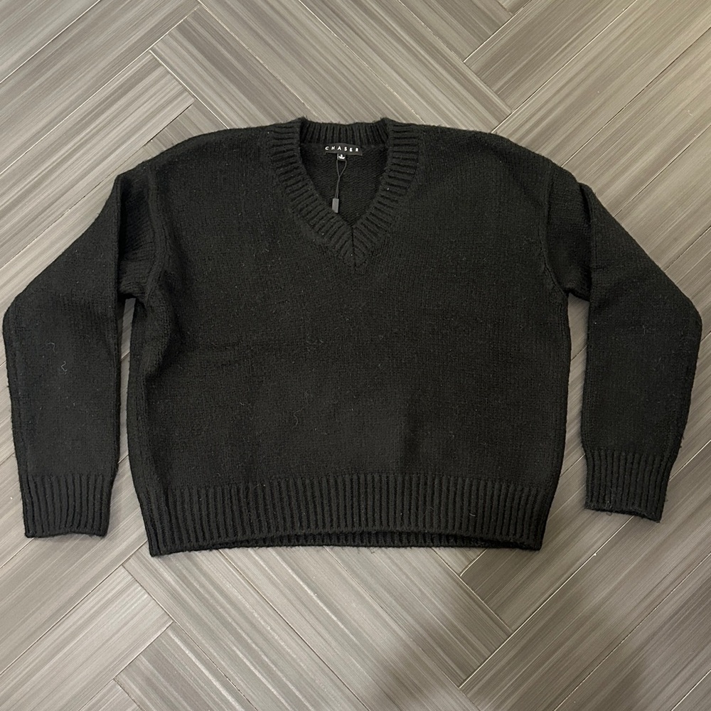 Chaser Black V-Neck Sweater